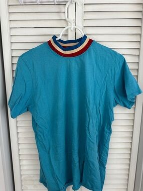 Big Bud Press Turquoise Tee with Striped Ribbed Collar
